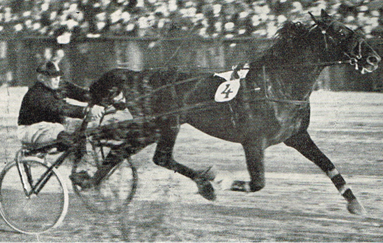 Addison skærer målstregen som vinder ved en af hestens mange sejre for Sofus Sørensen.